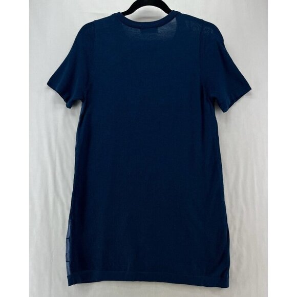 Veeko Sweater Free Size Jacquard Tunic Crewneck Short Sleeve Pullover Blue - Picture 2 of 11